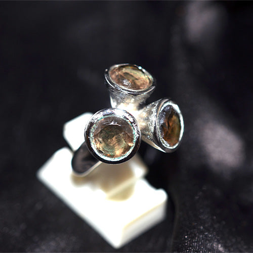 925 Sterling Silver Smoky Quartz Three Stone Tripod Ring