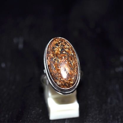 925 Sterling Silver Mottled Brown Jasper Oval Ring