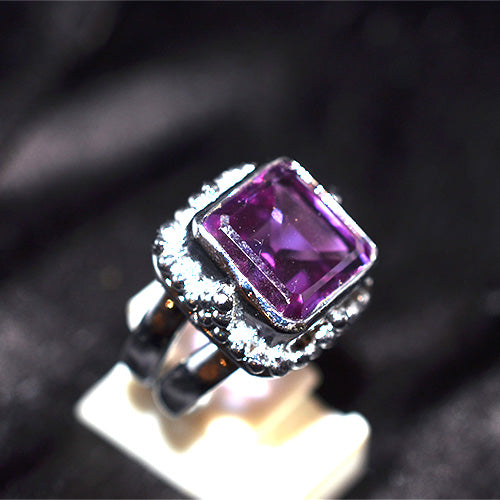 925 Sterling Silver Amethyst Halo Turkish Ring