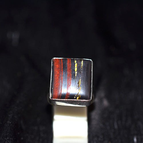 925 Sterling Silver Banded Tiger Iron Square Ring