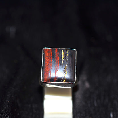 925 Sterling Silver Banded Tiger Iron Square Ring