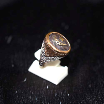 925 Sterling Silver Two-Tone Crescent and Star Ring with Circular Pattern Band