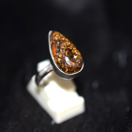 925 Sterling Silver Teardrop Bronzite Ring
