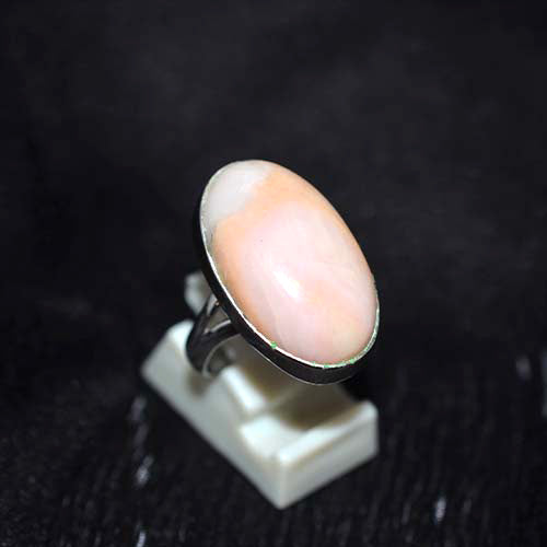 925 Sterling Silver Pink Opal Elongated Oval Ring