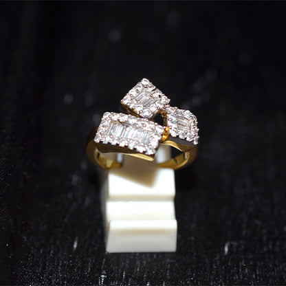 6 Carat Gold Plated Baguette and Round Cubic Zirconia Cluster Ring