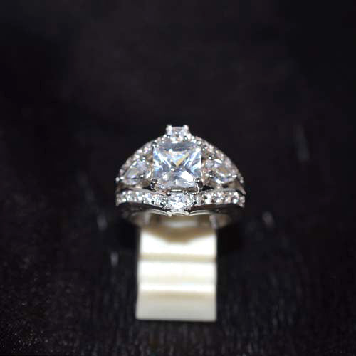 925 Sterling Silver Princess Cut Cubic Zirconia Bridal Set Ring