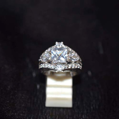 925 Sterling Silver Princess Cut Cubic Zirconia Bridal Set Ring