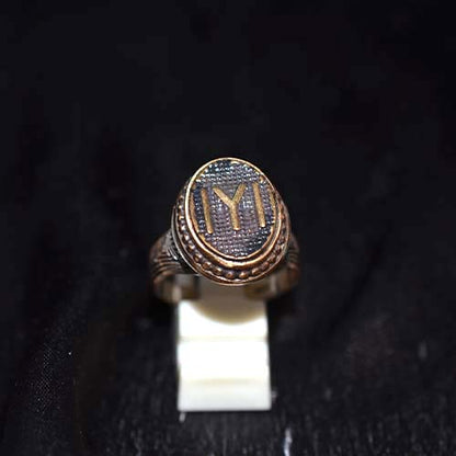 925 Sterling Silver Two-Tone Kayi Tribe IYI Signet Ring with Beaded Setting