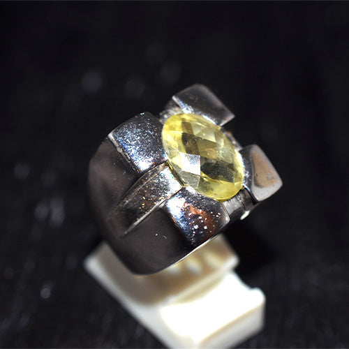 925 Sterling Silver Oval Lemon Quartz Geometric Setting Ring