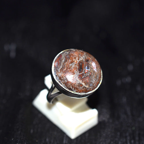 925 Sterling Silver Brecciated Red Jasper Round Ring