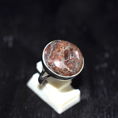 925 Sterling Silver Brecciated Red Jasper Round Ring