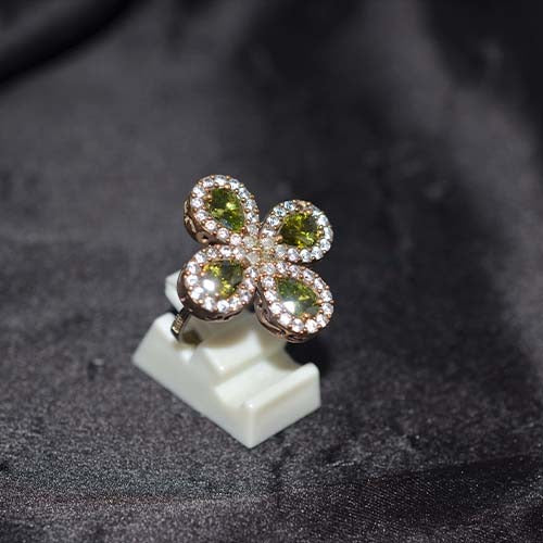6 Carat Gold Plated Peridot Teardrop Cluster Ring