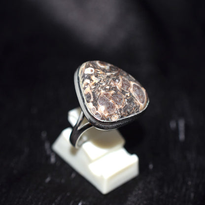 925 Sterling Silver Trillion Cut Fossil Coral Ring