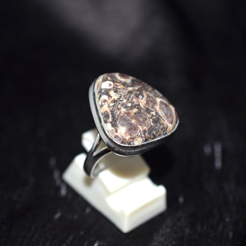 925 Sterling Silver Trillion Cut Fossil Coral Ring