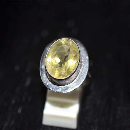 925 Sterling Silver Oval Lemon Quartz Flared Bezel Ring