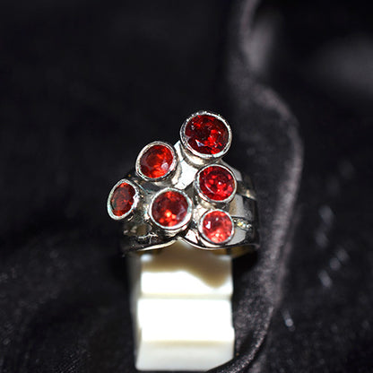 925 Sterling Silver Garnet Openwork Cluster Ring