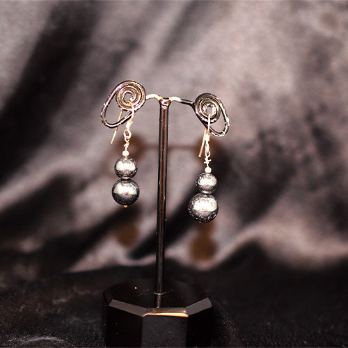 925 Sterling Silver Double Hematite Bead Drop Earrings