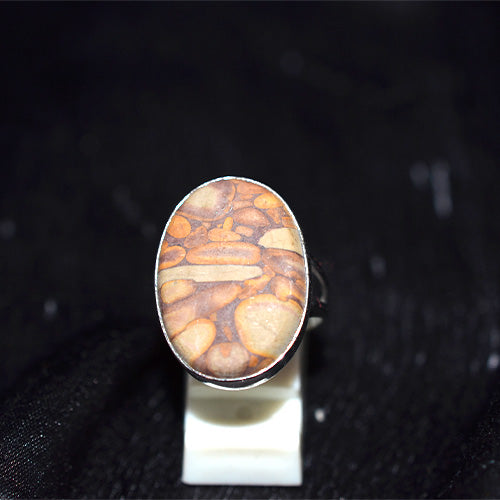 925 Sterling Silver Oval Pebble Motif Jasper Ring