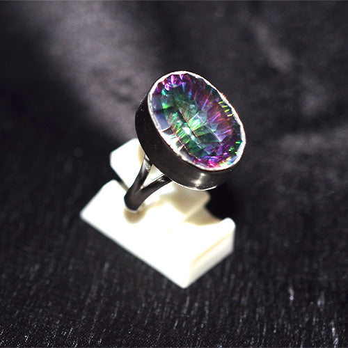 925 Sterling Silver Oval Mystic Topaz Bezel Set Ring