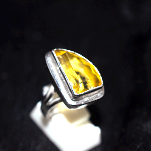 925 Sterling Silver Asymmetrical Citrine Split Shank Ring