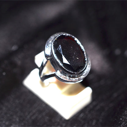 925 Sterling Silver Oval Garnet Double Band Ring