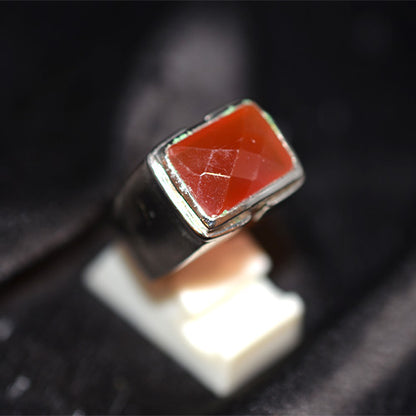 925 Sterling Silver Rectangular Carnelian Wide Band Signet Ring