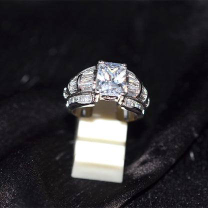 925 Sterling Silver Turkish Baguette Cubic Zirconia Statement Ring