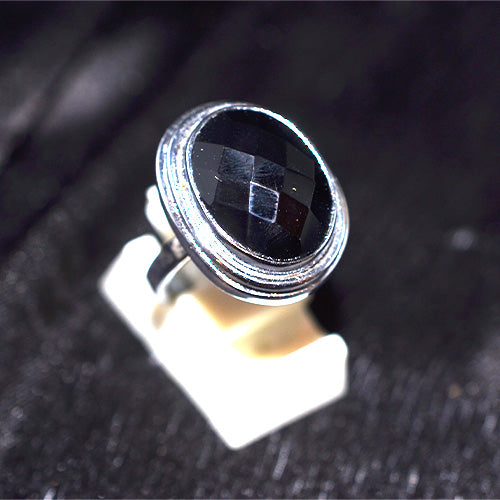 925 Sterling Silver Faceted Black Onyx Ring