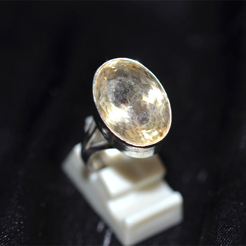 925 Sterling Silver Large Faceted Oval Citrine Ring