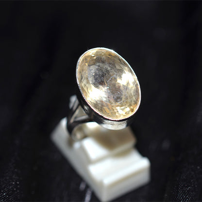 925 Sterling Silver Large Faceted Oval Citrine Ring