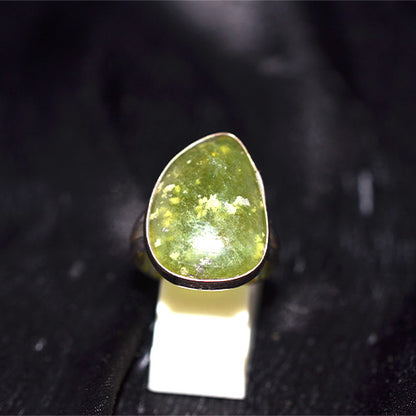 925 Sterling Silver Green Serpentine Teardrop Ring