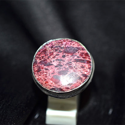 925 Sterling Silver Round Thulite Ring
