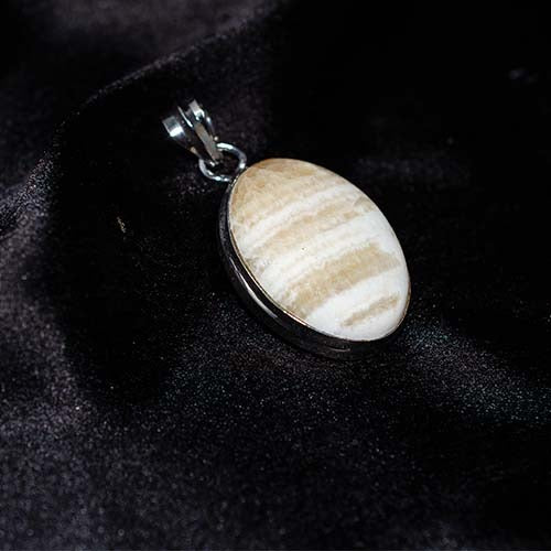 925 Sterling Silver Cream Banded Calcite Oval Pendant