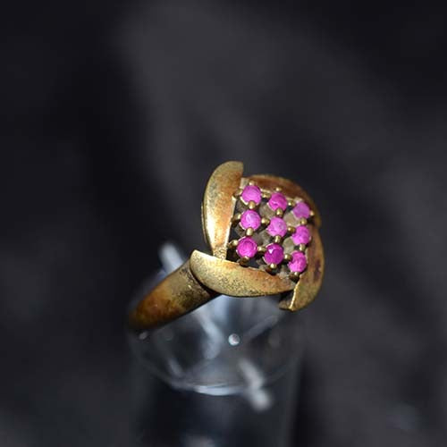 6 Carat Gold Plated Pink Crystal Cluster Ring