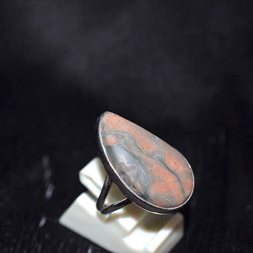 925 Sterling Silver Picasso Jasper Pear Ring