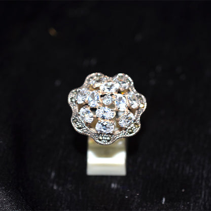 925 Sterling Silver Turkish Crystal and Marcasite Vine Cluster Ring