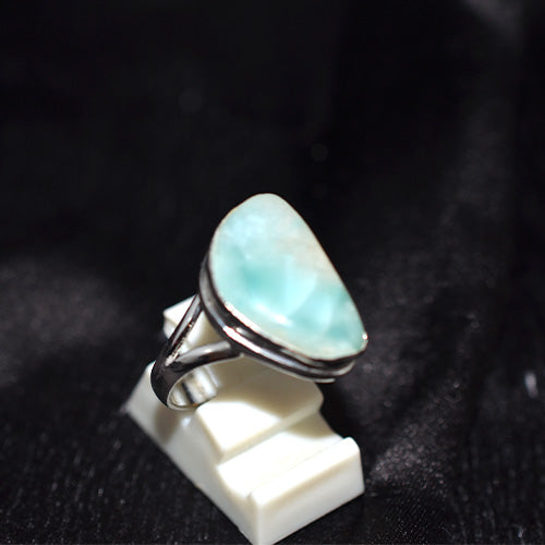 925 Sterling Silver Larimar Freeform Shield Ring