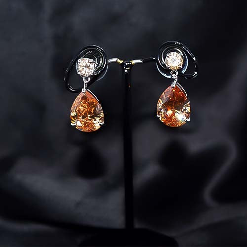 925 Sterling Silver Champagne Crystal Teardrop Drop Earrings