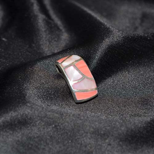 925 Sterling Silver Coral Mother of Pearl Mosaic Pendant