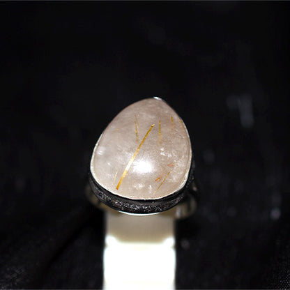 925 Sterling Silver Oval Rutilated Quartz Ring