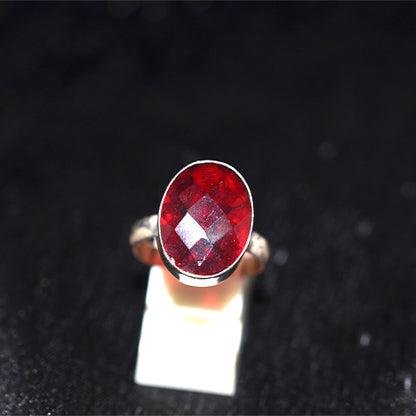925 Sterling Silver Red Onyx Oval Ring
