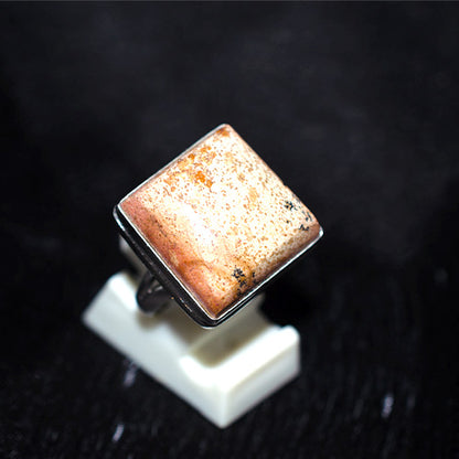 925 Sterling Silver Square Picture Jasper Ring