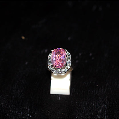 925 Sterling Silver Turkish Pink Crystal and Marcasite Halo Ring