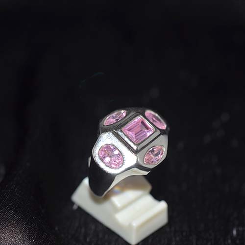 925 Sterling Silver Pink Cubic Zirconia Geometric Cluster Ring