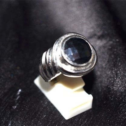 925 Sterling Silver Black Onyx Ribbed Band Ring