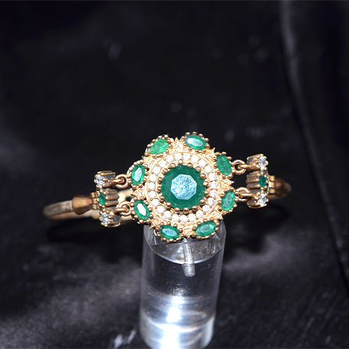 6 Carat Gold Plated Turkish Emerald Floral Motif Bracelet
