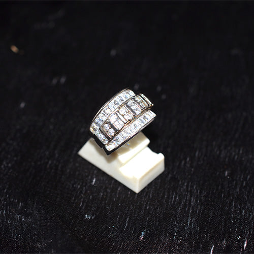 925 Sterling Silver Multi-Row Baguette and Princess-Cut Crystal Band Ring