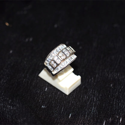 925 Sterling Silver Multi-Row Baguette and Princess-Cut Crystal Band Ring