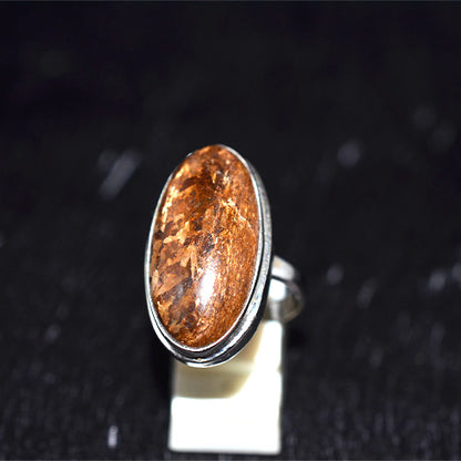 925 Sterling Silver Peanut Wood Jasper Oval Ring