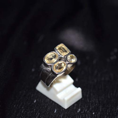 925 Sterling Silver Yellow Citrine Multi Stone Abstract Ring